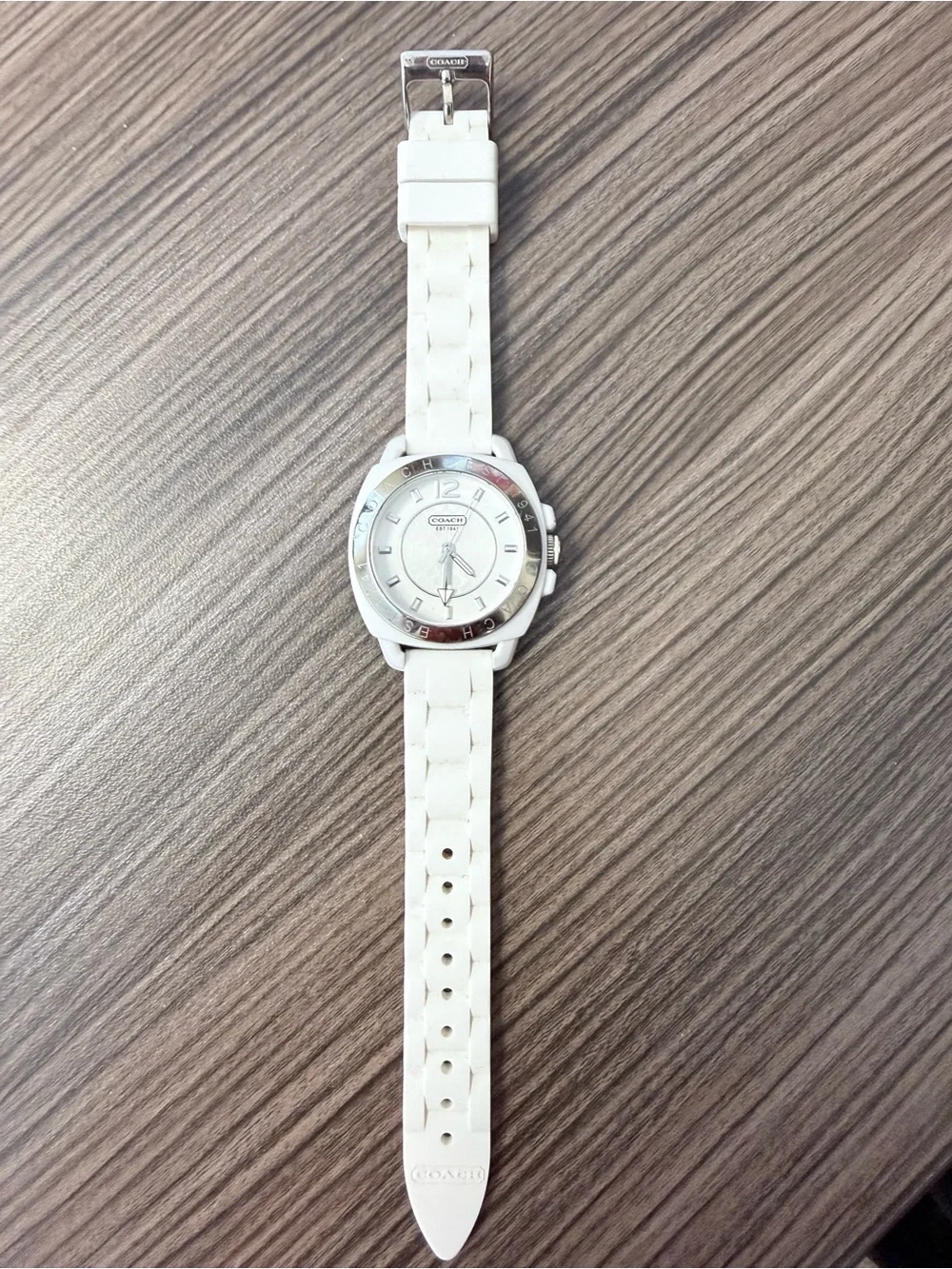 Coach White Silicone Strap Stainless Bezel Watch